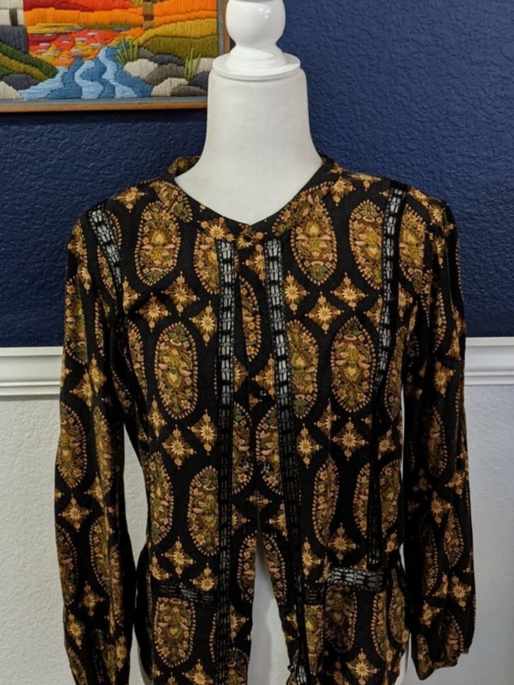 Black and Gold Patterned Women's Top
